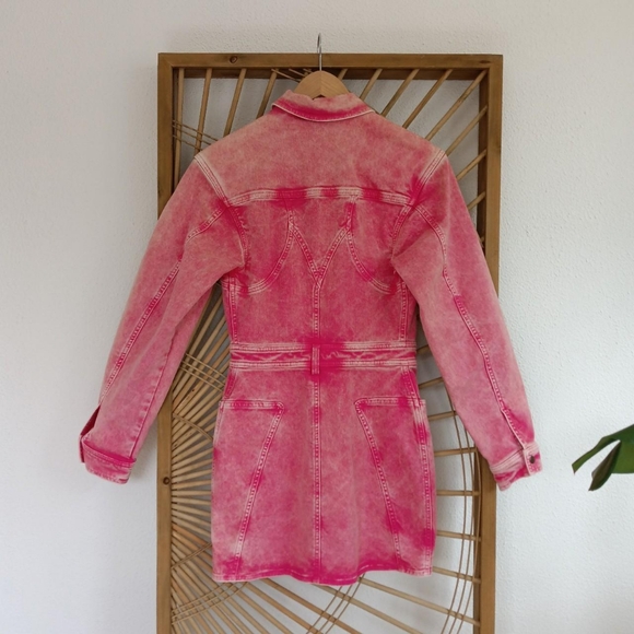 Roberto Cavalli Pink Acid Washed Denim Western Style Long Sleeve Mini Dress - Picture 7 of 14
